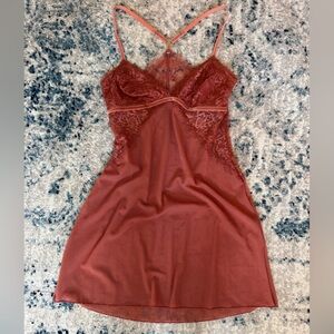 Lace-Trim Strappy Chemise in Rust